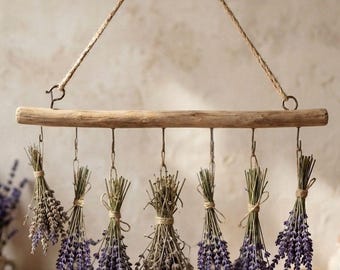 Handmade Rustic Wood Herb Drying Rack | 7 Hook Farmhouse Kitchen Hanger