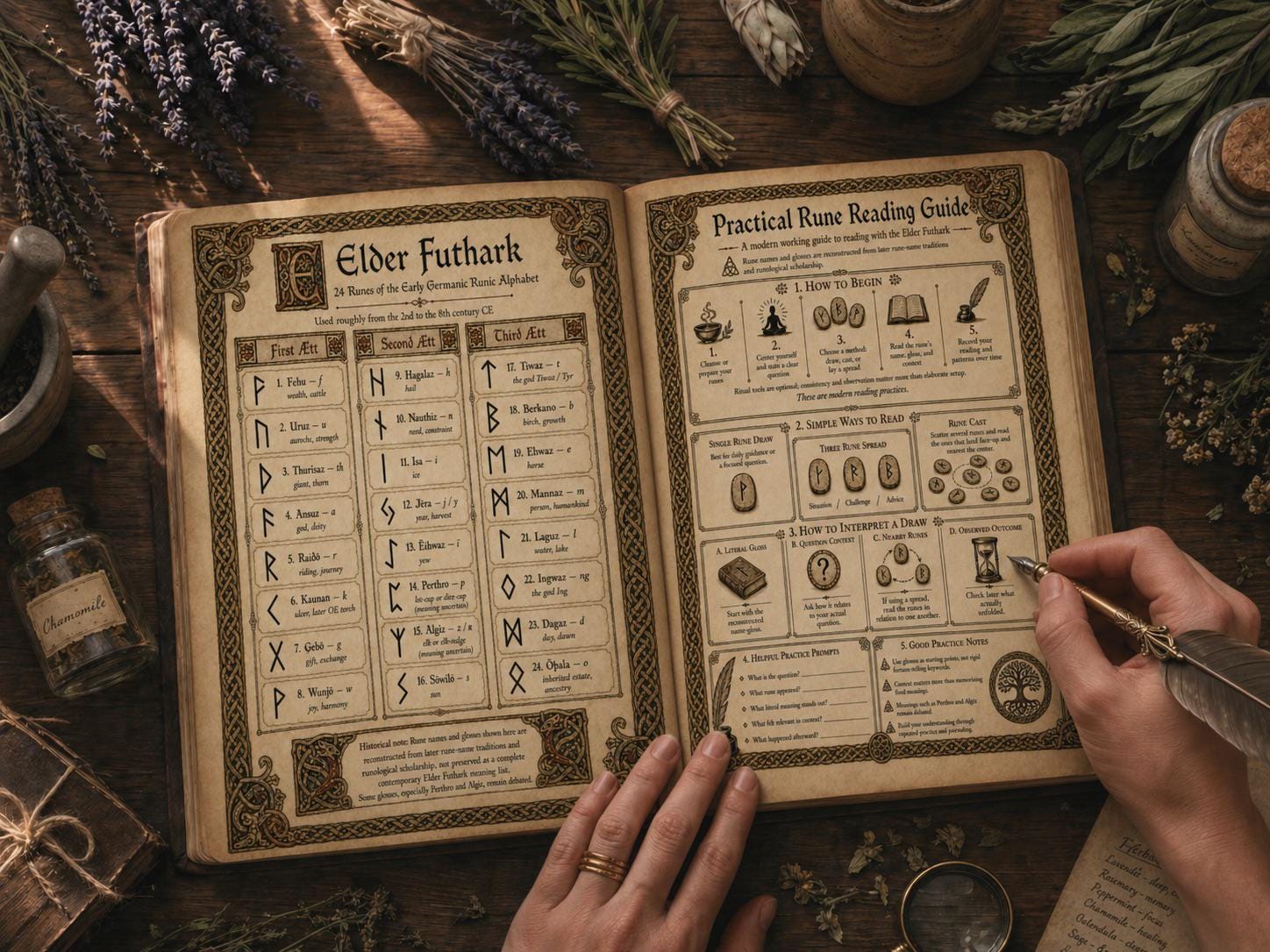 Rune Magic Guide Set, Elder Futhark Rune Chart, Rune Reading Guide ...