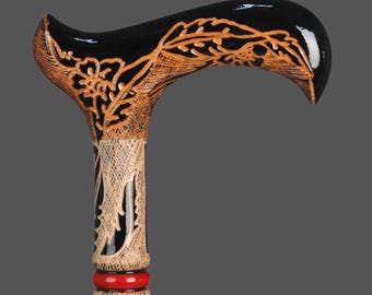 CrimsonFlame Cane – Red Spiral Carved Walking Stick, Handmade Wood Cane, Gift for Him, Unique Mobility Aid, Decorative Cane