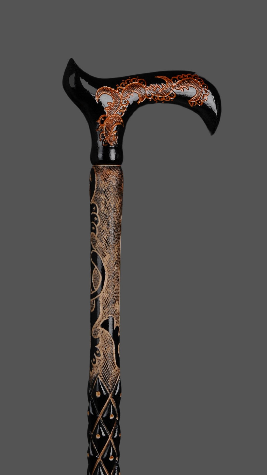 Artisan Black Handcrafted Cane – Unique Wooden Walking Stick With Hand ...