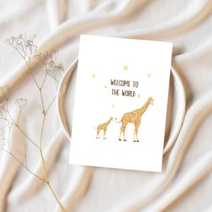 Cartão de parabéns para bebê - Bem-vindo ao mundo, design de animal fofo, perfeito para presentes e comemorações de novos bebês