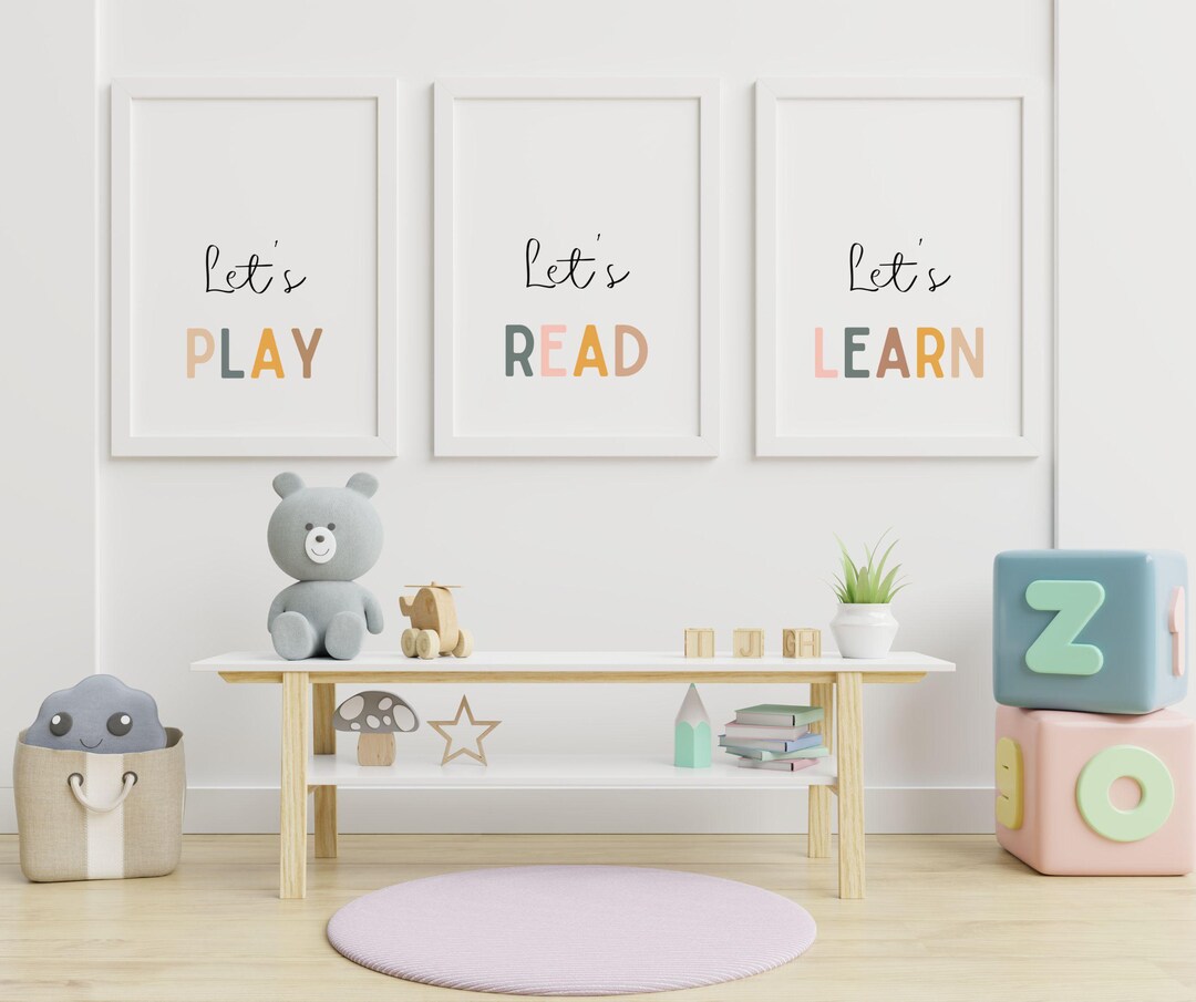 Let's Play Set of 3 Playroom Prints | Boho Classroom Decor & Nursery ...