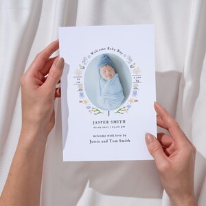 Plantilla de anuncio de nacimiento / Tarjeta editable para recién nacido con temática oceánica, diseño imprimible de anuncio de nacimiento de un niño