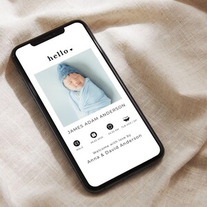 Digital birth announcement WhatsApp, personalizable e-card birth announcement, mobile birth card Hello Baby