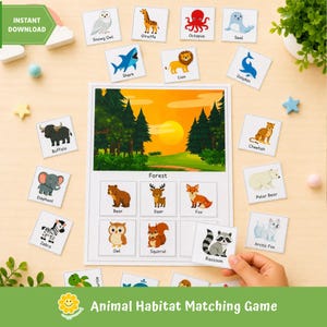 Juego de emparejamiento de hábitats animales / Actividad imprimible para clasificar hábitats / Ciencias preescolares / PDF para educación en casa