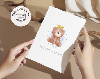Congratulations Baby Card, Newborn Boy, Teddy Bear (Digital Download)