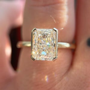 2.00 Ct Radiant Cut Moissanite Engagement Ring Bezel Set Moissanite Ring Solitaire Diamond Wedding Ring 14k Yellow Gold Moissanite Ring VVS1