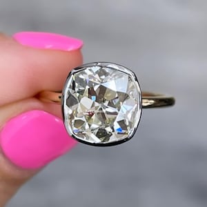 Cushion Cut Moissanite Ring Old European Wedding Ring 3.00 Ct Bezel Set Engagement Ring Old Mine Cut Anniversary Ring Solitaire Diamond Ring