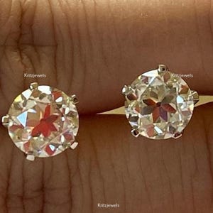 1 + 1 Ct Old Mine Cut Stud Earring Cut Moissanite Stud Earring Round Old European Cut Moissanite Earring Solitaire Diamond Earring For Gift