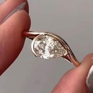 Solitaire Engagement Ring 1.50 Ct Pear Moissanite Ring Set Pear Cut Half Bezel Moissanite East West Wedding Ring Yellow Gold Diamond Ring