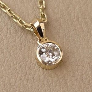 Bezel Set Diamond Moissanite Pendant 2.00 Ct Round Cut Moissanite Pendant Solitaire Moissanite Pendant Yellow Gold Pendant Anniversary Gift