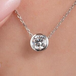 Bezel Set Moissanite Round Necklace 2.00 Ct Round Cut Moissanite Necklace White Gold Chain Moissanite Round Necklace Women Gift For Necklace