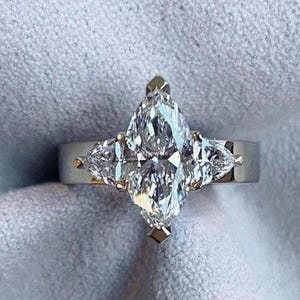2.00 Ctw Marquise Cut Moissanite Ring Three Stone Moissanite Ring Moissanite Wedding Ring Wide Band Moissanite Ring Diamond Ring For Women