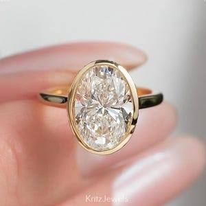 2.00 Ct Bezel Set Moissanite Oval Ring Oval Cut Moissanite Ring Solitaire Diamond Ring Anniversary Wife Gift Ring Engagement Women Ring