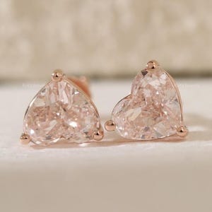 2 + 2 Ct Rose Gold Diamond Earring Heart Cut Moissanite Stud Earring White Moissanite Stud Gift Earring Solitaire Diamond Heart Earring Gift