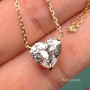 Solitaire Women Gift Necklace White Moissanite Necklace 2.00 Ct Heart Cut Moissanite Necklace 14K Yellow Gold Diamond Necklace Women Gift
