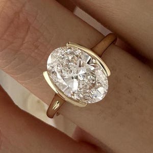 Half Bezel Set Moissanite Ring 2.00 Ct Oval Cut Moissanite Ring Solitaire Oval Wedding Ring Yellow Gold Diamond Oval Ring Engagement Ring