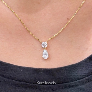 Pear & Round Cut Moissanite Necklace 2.00 Ctw Yellow Diamond Chain Necklace Two Stone Gift Necklace Toi Et Moi Moissanite Women Necklace