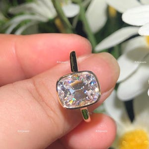 Bague taille coussin ancienne 3,00 Ct, sertie clos, bague en moissanite coussin antique, diamant taille OMC, bague solitaire pour femme