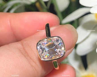Bezel Set Old European Cut Ring 3.00 Ct Cushion Cut Moissanite Ring Antique Cushion Diamond Ring OMC Cut Solitaire Ring For Woman