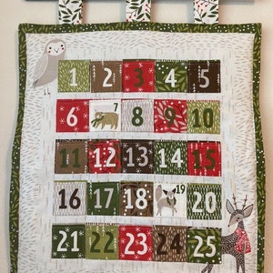 Wall Hanging Advent Calendar, Christmas Countdown, Woodland Animals, Merriment by Moda, Quilted Fabric Advent, Pocket Calendar, Handmade