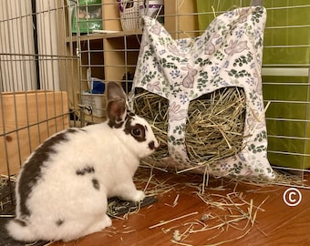 Bunny Rabbit Hay Feeder Bag, Small Pet Hanging Hay Container Storage, Guinea Pigs,