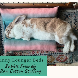 Bunny Lounger Bed with Raw Cotton Stuffing, Small Pet Rabbit Pillow, Bunny Flop Bed, Custom Bun Bed