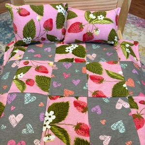 Bunny Rabbit Bedding Set for Ikea Pet Bed, Small Pet Bed, Pet Pillow, Strawberry Hearts, Bunny Fabric Bedding Set