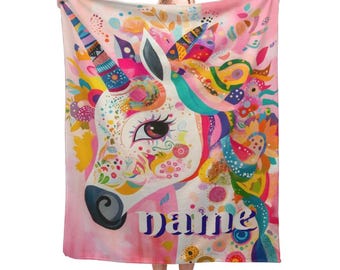 Personalised Unicorn Blanket with Name - Dreamy Soft Fleece Throw for Kids and Adults