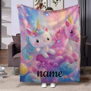 Personalized Unicorn Fleece Blanket: Custom Name Throw, Soft Flannel