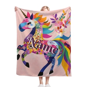 Personalized Unicorn Blanket: Vibrant Fantasy Fleece Throw