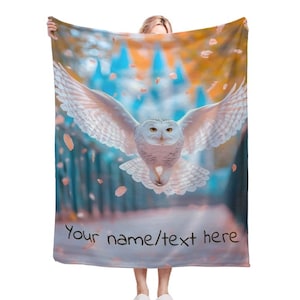 Personalized Hedwig Owl Blanket: Mystical Forest Fleece Throw
