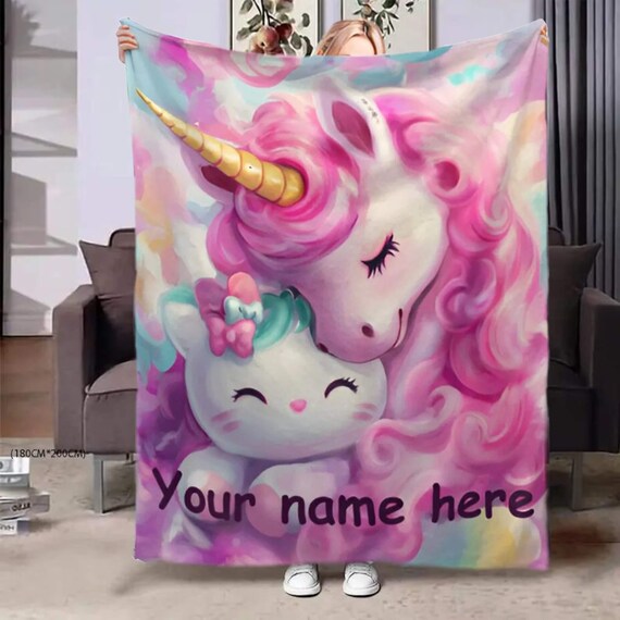 Unicorn Throw Blanket For Girls - 40x50 Inches Soft Furry Blanket, Cartoon Design For Bed & Sofa