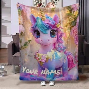 Personalized Unicorn Blanket: Soft Flannel Fleece Throw, Magical Gift
