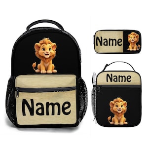 Lot de 3 - Cartable indispensable pour l'école pour enfants personnalisé - Fourre-tout isotherme pour étudiant personnalisé et pochette pour stylo avec nom - Durable et imperméable