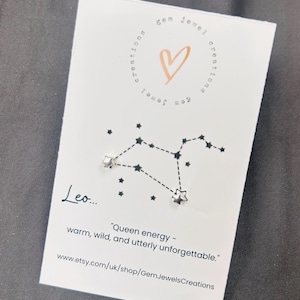 NEW - 20% OFF! - Personalised Zodiac gift card with star sign message and tiny stud earrings - perfect gift, birthday present or well wishes