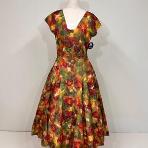 Vintage 1950s Autumn Floral Dress