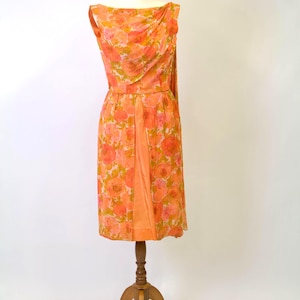 Vintage 1960s H. Liebes San Francisco Pink Floral Chiffon Dress