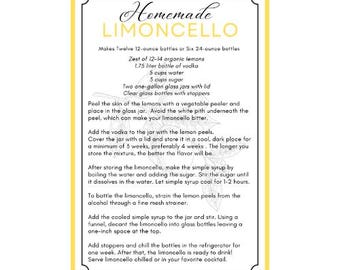 Tarjeta de receta de Limoncello para imprimir y descargar digitalmente: regalo de licor casero