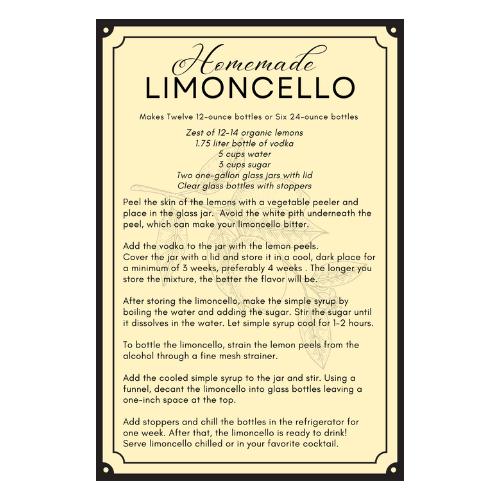 Tarjeta de receta de Limoncello para imprimir en formato DIGITAL: Licor casero amarillo negro