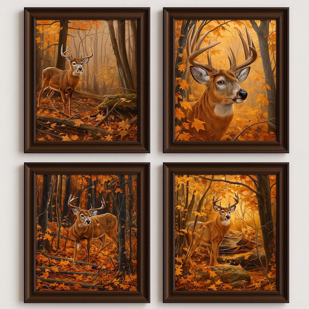 Autumn Deer Wall Art Bundle | Rustic Fall Forest Prints | Wildlife ...