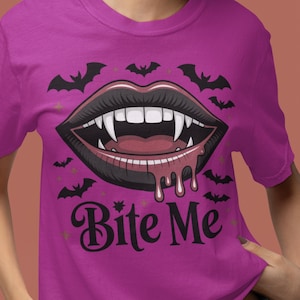 Vampire Bite Me Comfort Colors T-shirt, Gothic Halloween Unisex Tee, Spooky Graphic Tee, Halloween Shirt, Vampire Shirt, Halloween Vampire