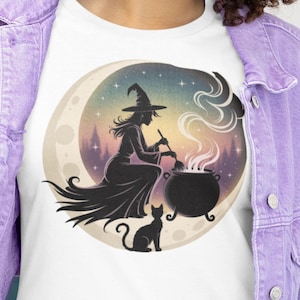 Halloween Witch and Cat Shirt, Halloween Shirt, Halloween Witch Shirt, Halloween Cat, Moon Shirt, Fall Style, Witchy Shirt, Gift for Her