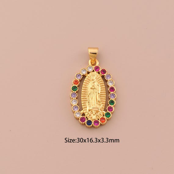 18K Gold Virgin Mary Charms,CZ Pave Religious Charms Pendants,Catholic Charm for DIY Jewelry Making Supply