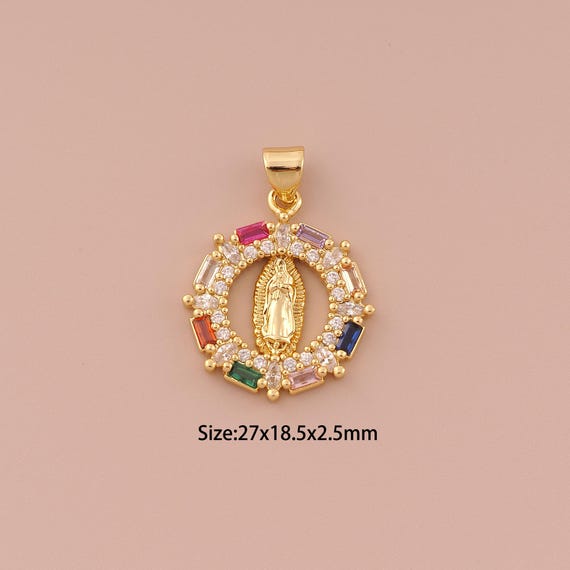 18K Gold Virgin Mary Charms,CZ Pave Minimalist Charms Pendants,Catholic Charm for DIY Jewelry Making Supply
