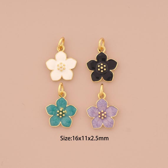 18K Gold Flower Charms,Enamel Flower Charms Pendants,Flower Charm for DIY Jewelry Making Supply