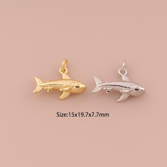 18K Gold Shark Charms,Minimalist Charms Pendants,Shark Charm for DIY Jewelry Making Supply