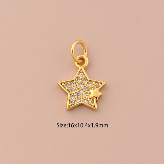 18K Gold Star Charms,CZ Pave Celestial Charms Pendants,Minimalist Charm for DIY Jewelry Making Supply