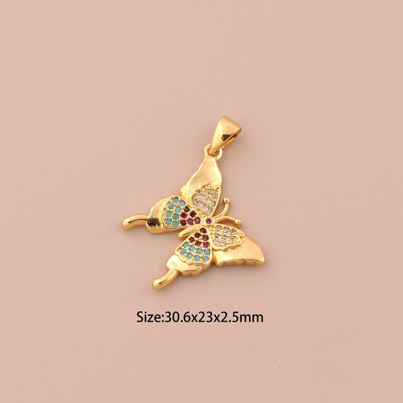 18K Gold Butterfly Charms,CZ Pave Insect Charms Pendants,Butterfly Charm for DIY Jewelry Making Supply