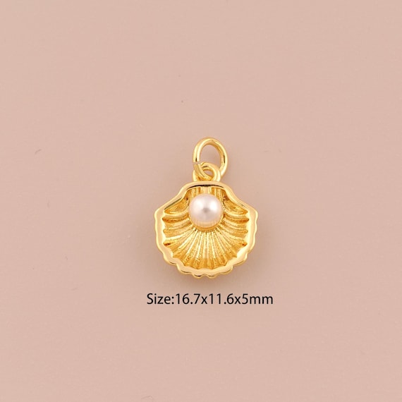 18K Gold Shell Charms,Minimalist Charms Pendants,Pearl Charm for DIY Jewelry Making Supply